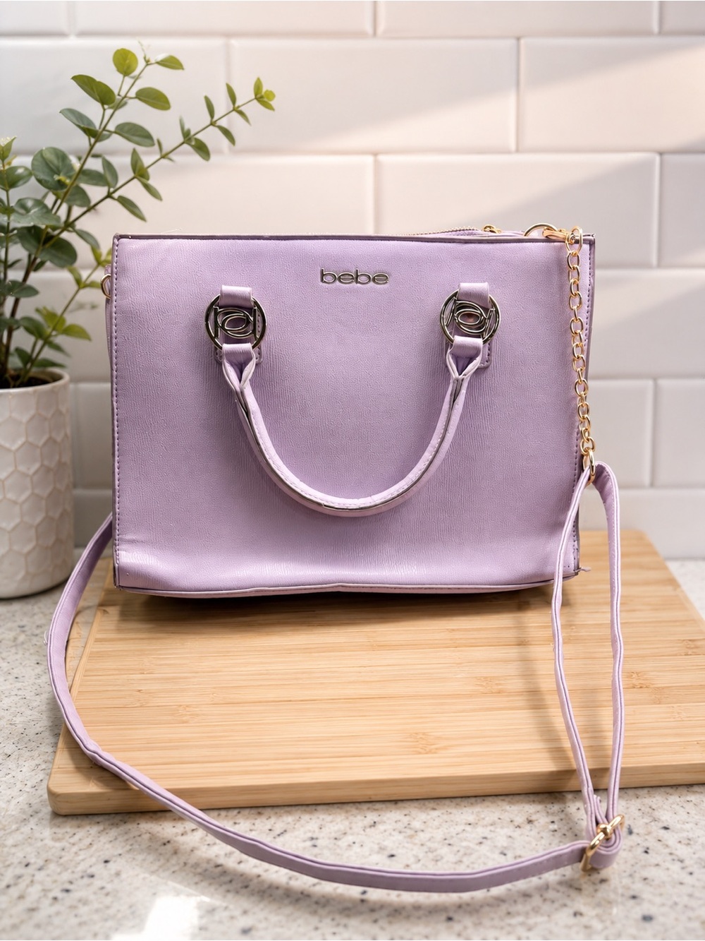 BEBE Lavender Top handle bag with removable strap